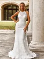 Elegant Sheath Scoop Sweep Train Lace Wedding Dress