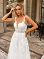 Chic A-line Scoop Appliques Lace Sweep Train Tulle Wedding Dress