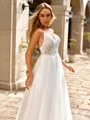 Charming A-line V-Neck Appliques Lace Sweep Train Tulle Wedding Dress