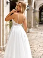 Charming A-line V-Neck Appliques Lace Sweep Train Tulle Wedding Dress