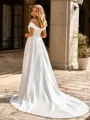 Stunning Sheath Off-the-Shoulder Pleated Chapel Train Satin Convertible Wedding Dress
