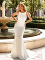 Dreamy Sheath Scoop Sweep Train Stretch Crepe Wedding Dress