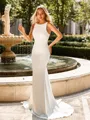 Dreamy Sheath Scoop Sweep Train Stretch Crepe Wedding Dress