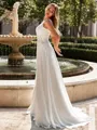 Perfect A-line V-Neck Appliques Lace Sweep Train Chiffon Wedding Dress