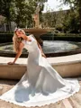 Perfect A-line V-Neck Appliques Lace Sweep Train Chiffon Wedding Dress