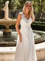 Perfect A-line V-Neck Appliques Lace Sweep Train Chiffon Wedding Dress