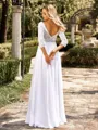 Fashion A-line V-Neck 3/4 Sleeves Appliques Lace Floor-Length Chiffon Wedding Dress