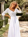 Fashion A-line V-Neck 3/4 Sleeves Appliques Lace Floor-Length Chiffon Wedding Dress