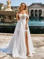 Unique A-line Off-the-Shoulder Court Train Corset Wedding Dress