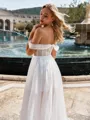Unique A-line Off-the-Shoulder Court Train Corset Wedding Dress