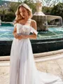 Unique A-line Off-the-Shoulder Court Train Corset Wedding Dress