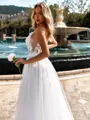 Pretty A-line V-Neck Appliques Lace Sweep Train Tulle Wedding Dress