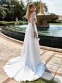 Charming A-line Scoop Long Sleeves Appliques Lace Court Train Chiffon Wedding Dress