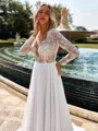 Charming A-line Scoop Long Sleeves Appliques Lace Court Train Chiffon Wedding Dress