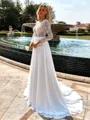 Charming A-line Scoop Long Sleeves Appliques Lace Court Train Chiffon Wedding Dress