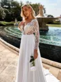 Charming A-line Scoop Long Sleeves Appliques Lace Court Train Chiffon Wedding Dress