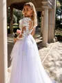 Delicate A-line Scoop Long Sleeves Appliques Lace Court Train Tulle Wedding Dress