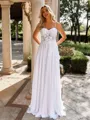 Dazzling A-line Spaghetti Straps Appliques Lace Sweep Train Chiffon Corset Wedding Dress
