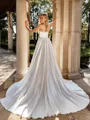 Classy A-line Straight Pleated Court Train Silk like Satin Corset Wedding Dress
