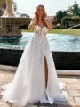 Flattering A-line Sweetheart Long Sleeves Appliques Lace Chapel Train Tulle Corset Wedding Dress