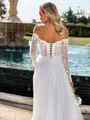 Graceful A-line Off-the-Shoulder Long Sleeves Appliques Lace Chapel Train Tulle Corset Wedding Dress