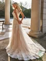 Stylish Sheath Scoop Appliques Lace Court Train Tulle Wedding Dress