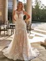 Stylish Sheath Scoop Appliques Lace Court Train Tulle Wedding Dress