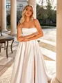 Simple A-line Straight Chapel Train Satin Corset Wedding Dress