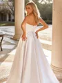 Simple A-line Straight Chapel Train Satin Corset Wedding Dress