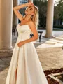 Sophisticated A-line Straight Pleated Court Train Satin Wedding Dress