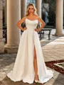 Sophisticated A-line Straight Pleated Court Train Satin Wedding Dress