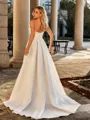 Sophisticated A-line Straight Pleated Court Train Satin Wedding Dress