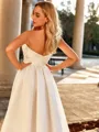 Sophisticated A-line Straight Pleated Court Train Satin Wedding Dress