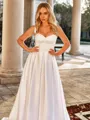 Flowing A-line Straps Sweep Train Satin Corset Wedding Dress