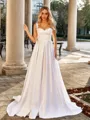 Flowing A-line Straps Sweep Train Satin Corset Wedding Dress