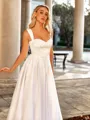 Flowing A-line Straps Sweep Train Satin Corset Wedding Dress