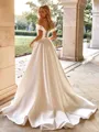Feminine Sheath Off-the-Shoulder Flower Court Train Satin Convertible Wedding Dress