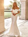Feminine Sheath Off-the-Shoulder Flower Court Train Satin Convertible Wedding Dress