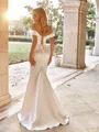 Feminine Sheath Off-the-Shoulder Flower Court Train Satin Convertible Wedding Dress