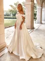Feminine Sheath Off-the-Shoulder Flower Court Train Satin Convertible Wedding Dress