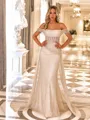 Beautiful Sheath Off-the-Shoulder Pleated Cathedral Train Corset Convertible Wedding Dress