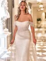 Beautiful Sheath Off-the-Shoulder Pleated Cathedral Train Corset Convertible Wedding Dress