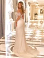 Beautiful Sheath Off-the-Shoulder Pleated Cathedral Train Corset Convertible Wedding Dress