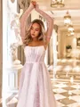 Subtle A-line Straight Long Sleeves Chapel Train Corset Wedding Dress