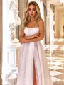 Subtle A-line Straight Long Sleeves Chapel Train Corset Wedding Dress