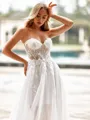 Balanced A-line Sweetheart Appliques Lace Sweep Train Tulle Wedding Dress