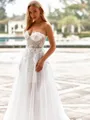 Balanced A-line Sweetheart Appliques Lace Sweep Train Tulle Wedding Dress