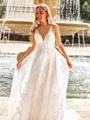 Timeless A-line V-Neck Appliques Lace Chapel Train Tulle Wedding Dress