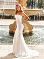 Charming Sheath Sweetheart Pleated Sweep Train Charmeuse Corset Wedding Dress