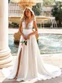 Stunning A-line V-Neck Sequin Court Train 30D Chiffon Wedding Dress
